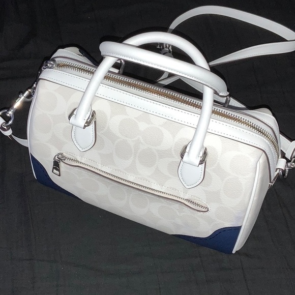 COACH White and Navy Satchel with Green Accent - Picture 3 of 7